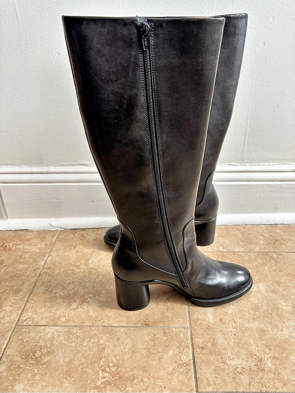 New ECCO Sculpted LX 55 Knee High Leather Boots Black US 8.5 9 NWOB Block Heel - Picture 4 of 7